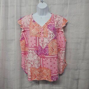 Hester & Orchard Pink Bandana Patchwork Peasant Blouse Boho Hippie XL